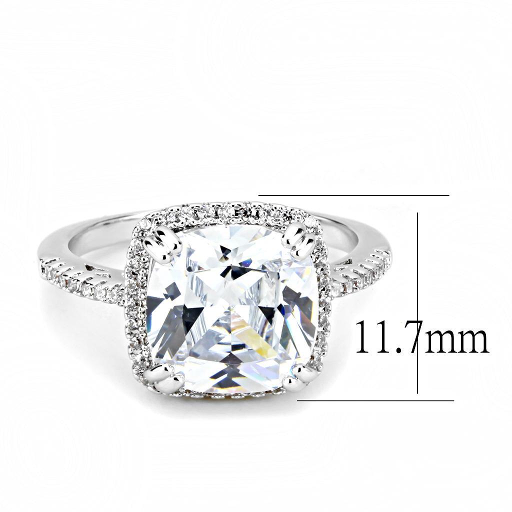 3W1522 - Rhodium Brass Ring with AAA Grade CZ  in Clear-1
