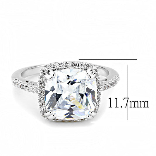 3W1522 - Rhodium Brass Ring with AAA Grade CZ  in Clear-1