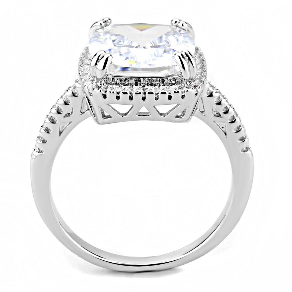 3W1522 - Rhodium Brass Ring with AAA Grade CZ  in Clear-2
