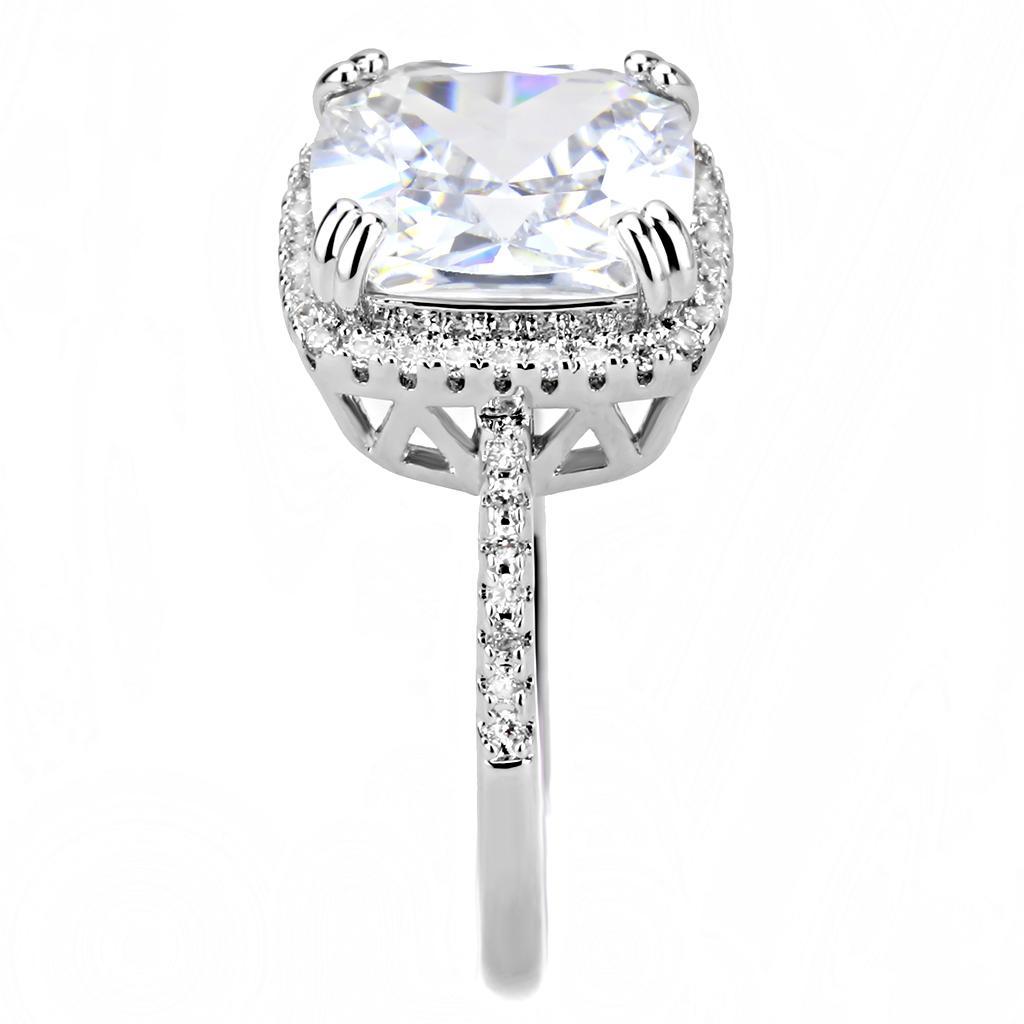 3W1522 - Rhodium Brass Ring with AAA Grade CZ  in Clear-3