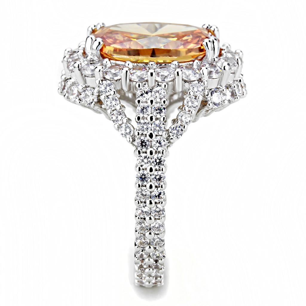 3W1523 - Rhodium Brass Ring with AAA Grade CZ  in Champagne-3