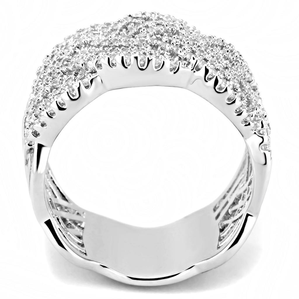 3W1524 - Rhodium Brass Ring with AAA Grade CZ  in Clear-2
