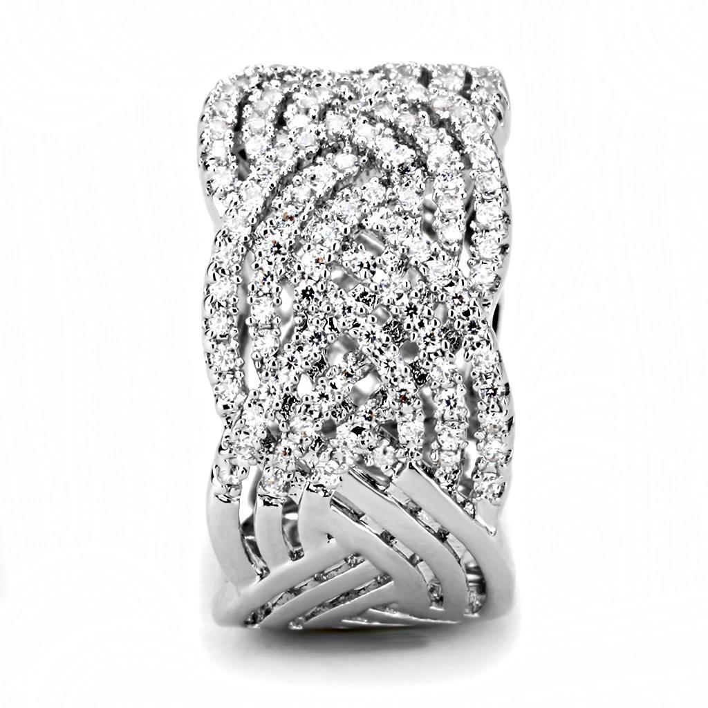 3W1524 - Rhodium Brass Ring with AAA Grade CZ  in Clear-3
