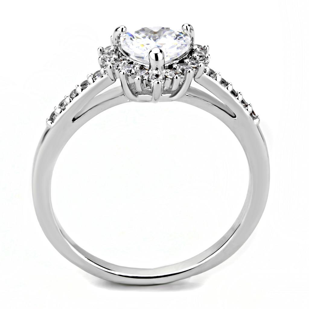 3W1526 - Rhodium Brass Ring with AAA Grade CZ  in Clear-2