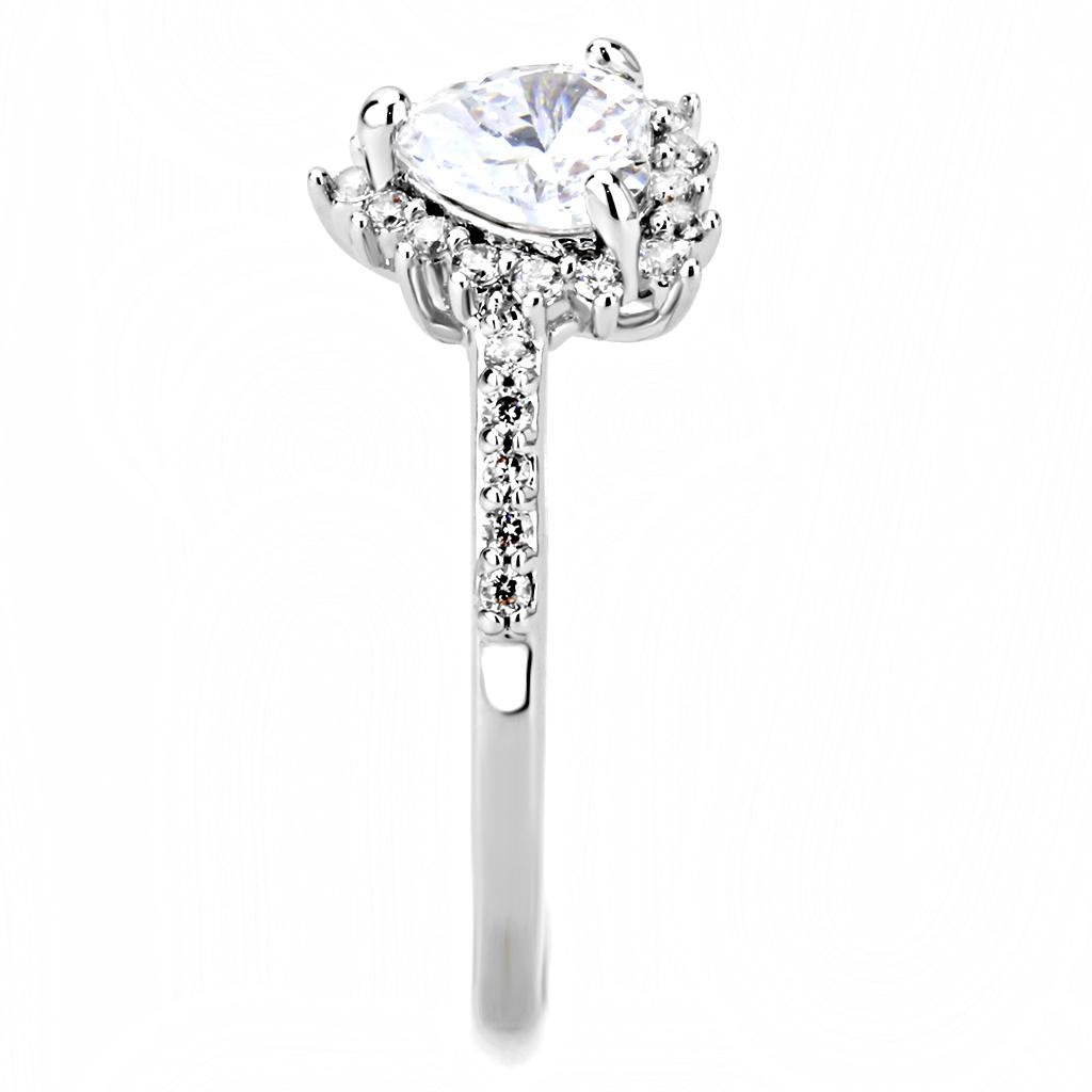 3W1526 - Rhodium Brass Ring with AAA Grade CZ  in Clear-3