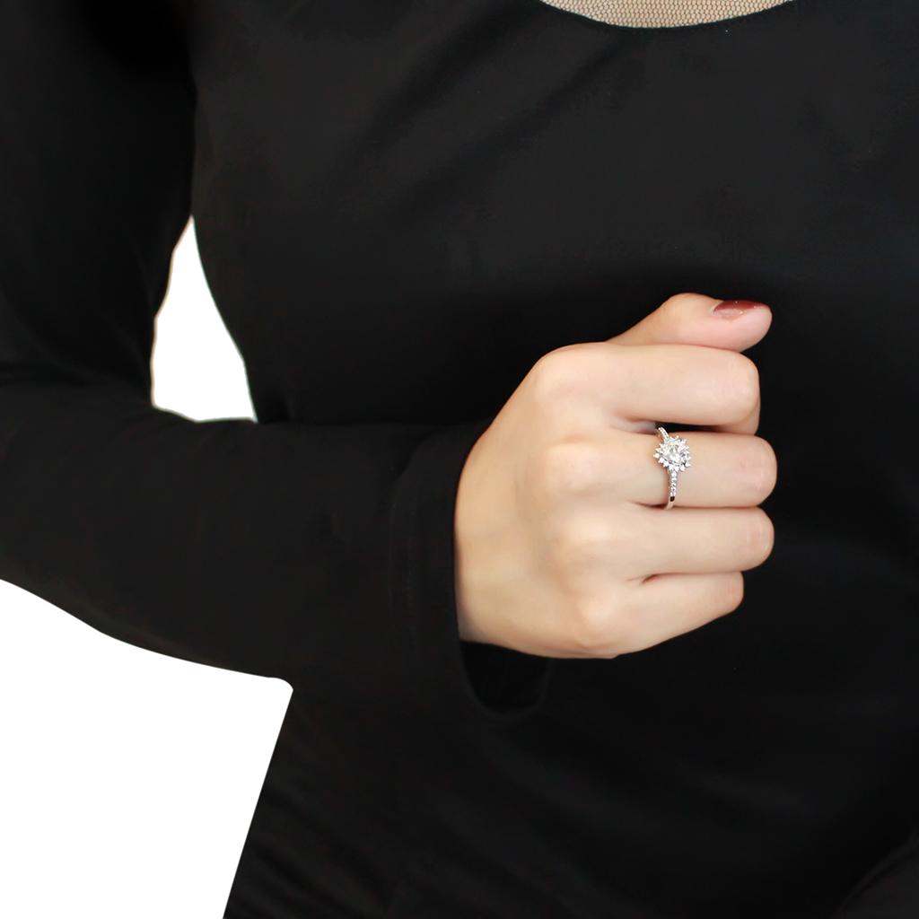 3W1526 - Rhodium Brass Ring with AAA Grade CZ  in Clear-4