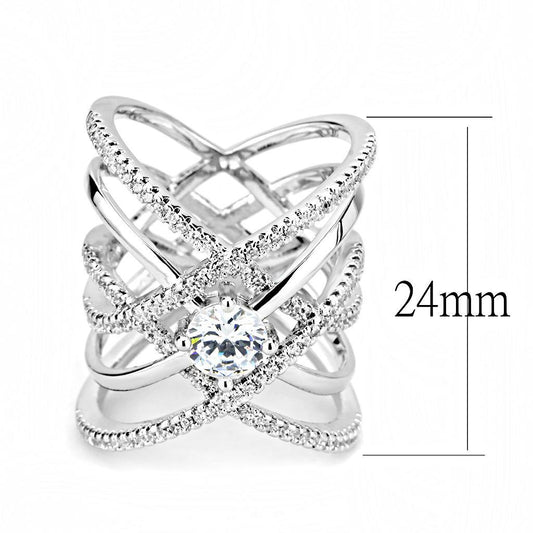 3W1528 - Rhodium Brass Ring with AAA Grade CZ  in Clear-1