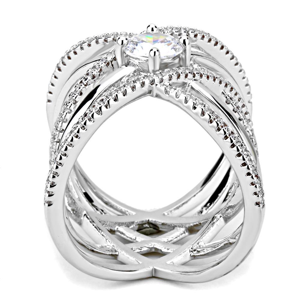 3W1528 - Rhodium Brass Ring with AAA Grade CZ  in Clear-2