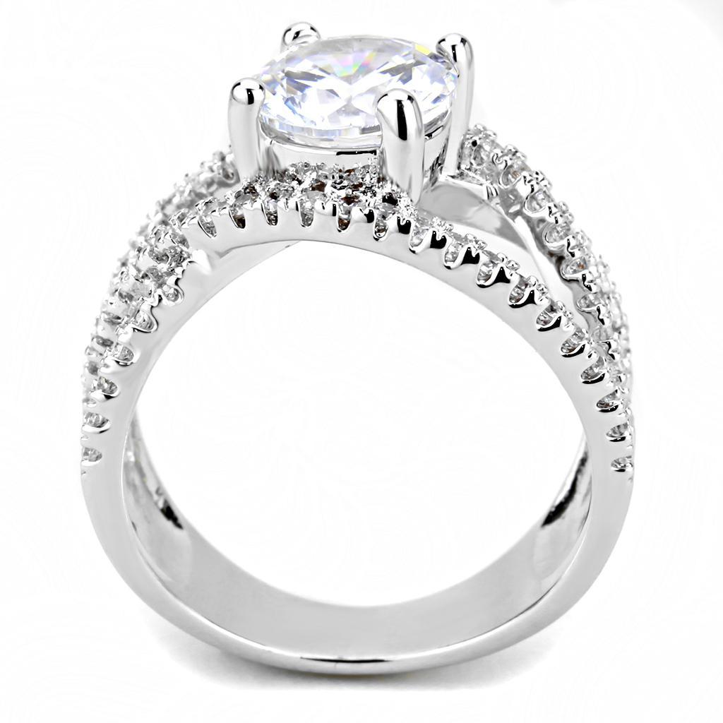 3W1529 - Rhodium Brass Ring with AAA Grade CZ  in Clear-2