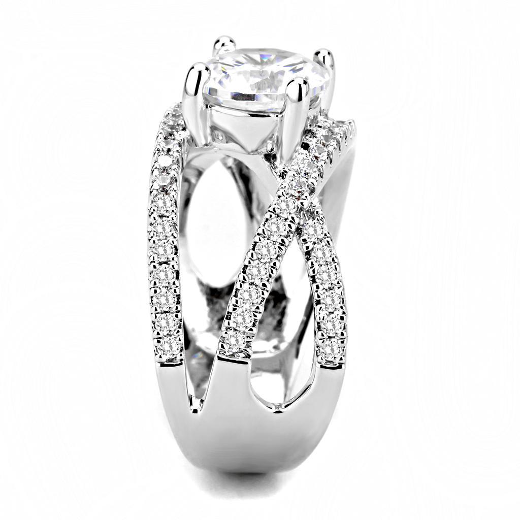 3W1529 - Rhodium Brass Ring with AAA Grade CZ  in Clear-3