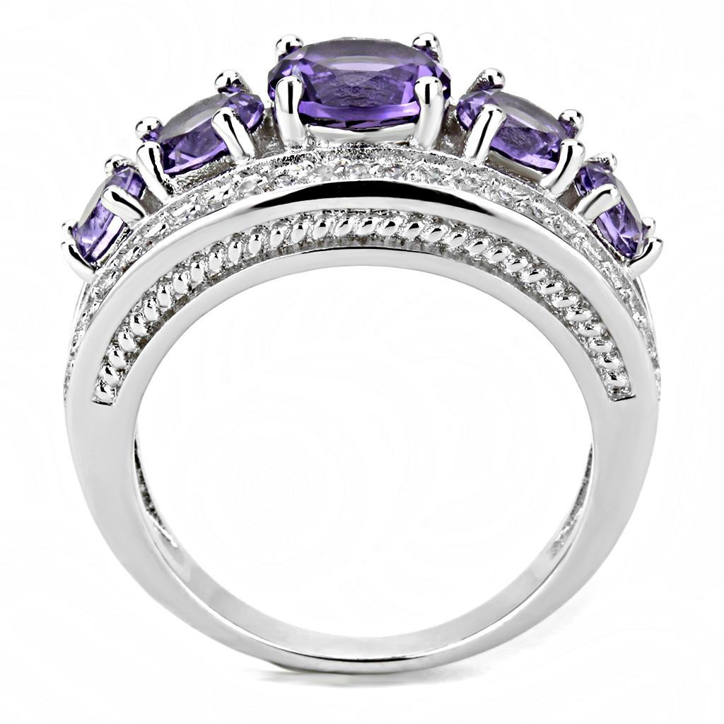 3W1530 - Rhodium Brass Ring with Synthetic  in Amethyst-2