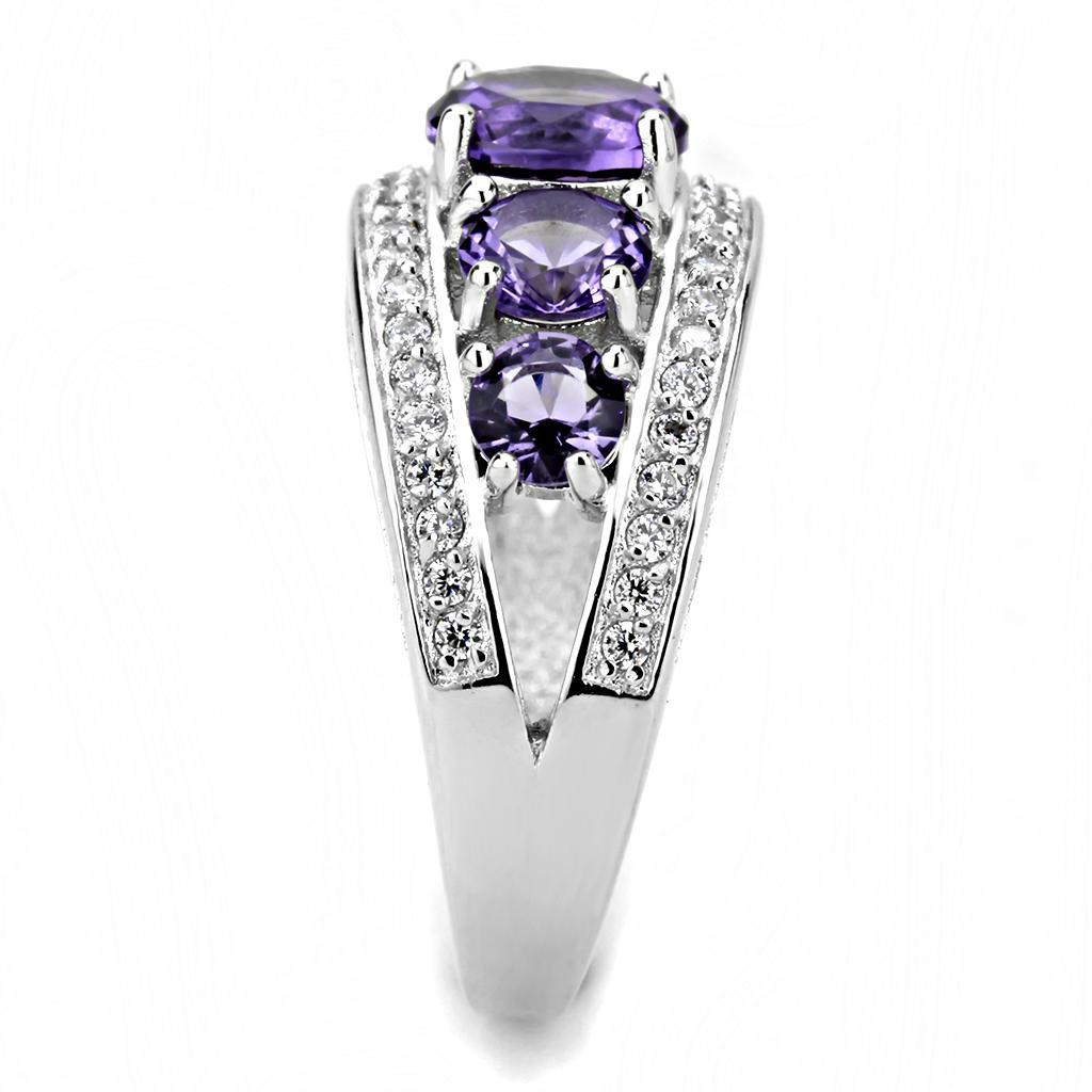 3W1530 - Rhodium Brass Ring with Synthetic  in Amethyst-3