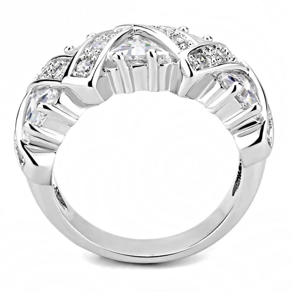 3W1533 - Rhodium Brass Ring with AAA Grade CZ  in Clear-2