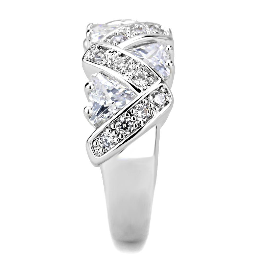 3W1533 - Rhodium Brass Ring with AAA Grade CZ  in Clear-3