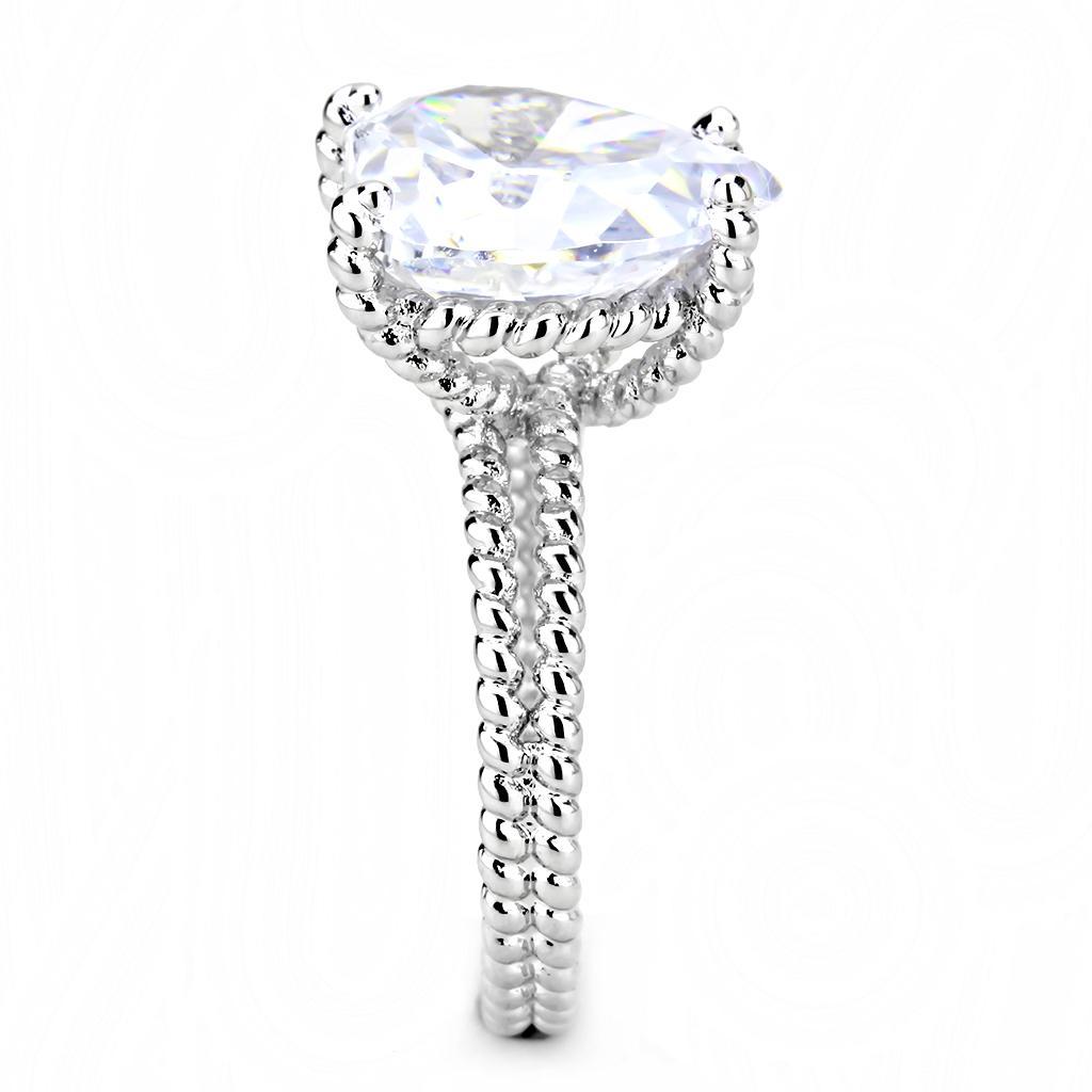 3W1536 - Rhodium Brass Ring with AAA Grade CZ  in Clear-3