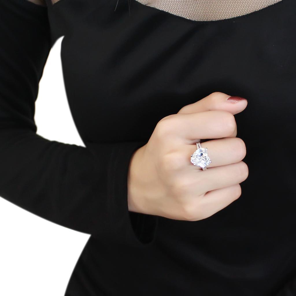 3W1536 - Rhodium Brass Ring with AAA Grade CZ  in Clear-4