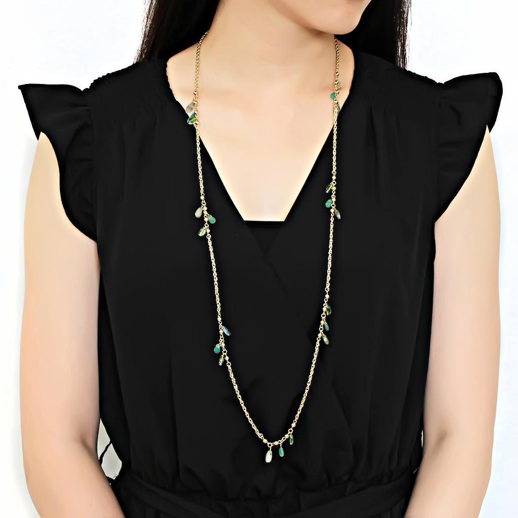 3W1537 - Gold Brass Necklace with Synthetic Jade in Emerald-2