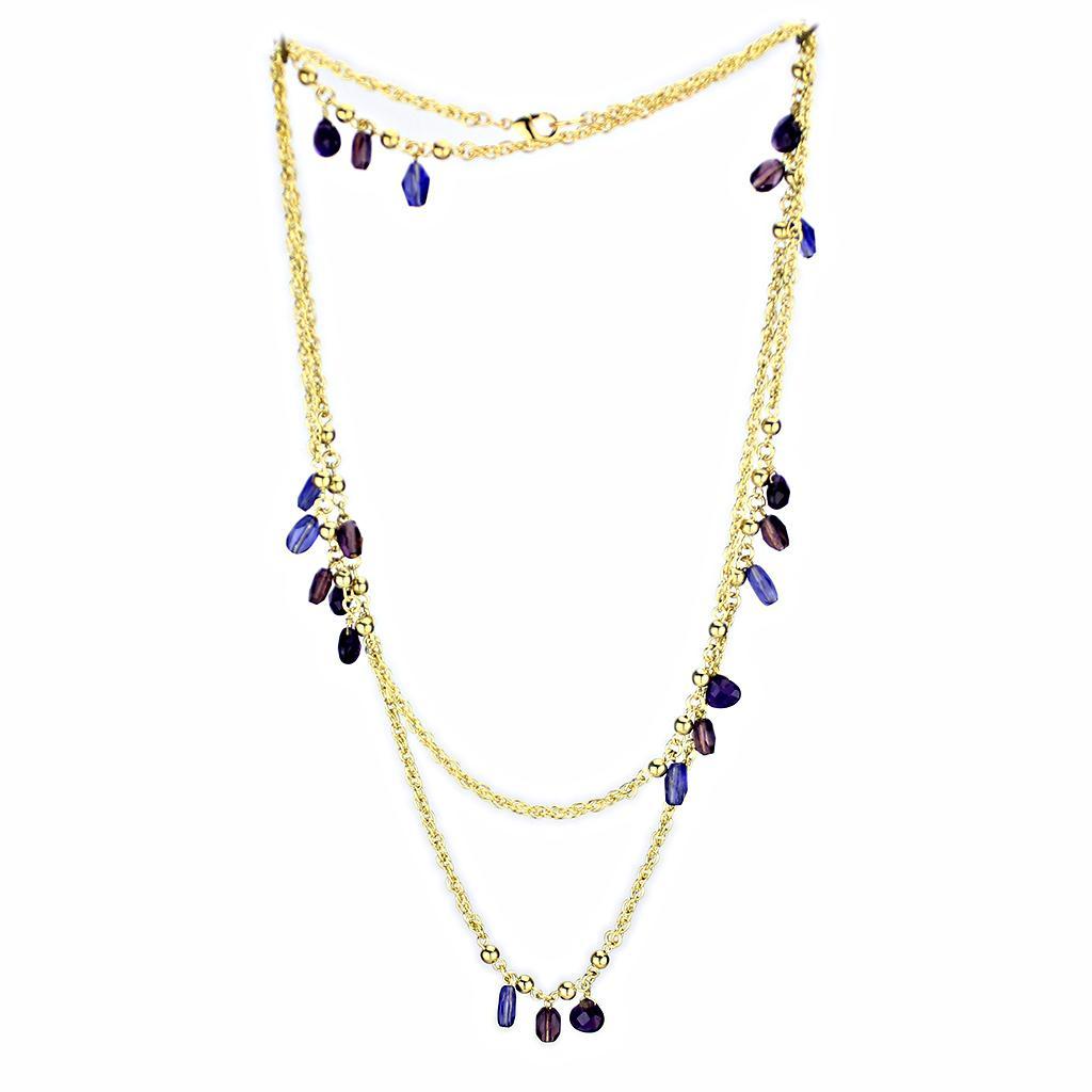 3W1538 - Gold Brass Necklace with Semi-Precious Amethyst Crystal in Amethyst-1