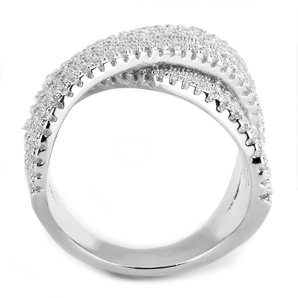 3W1539 - Rhodium Brass Ring with AAA Grade CZ  in Clear-2