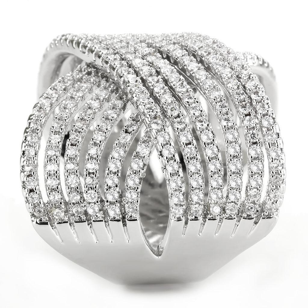 3W1539 - Rhodium Brass Ring with AAA Grade CZ  in Clear-3