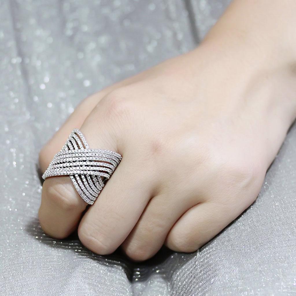 3W1539 - Rhodium Brass Ring with AAA Grade CZ  in Clear-4