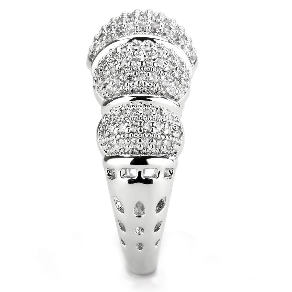 3W1540 - Rhodium Brass Ring with AAA Grade CZ  in Clear-3