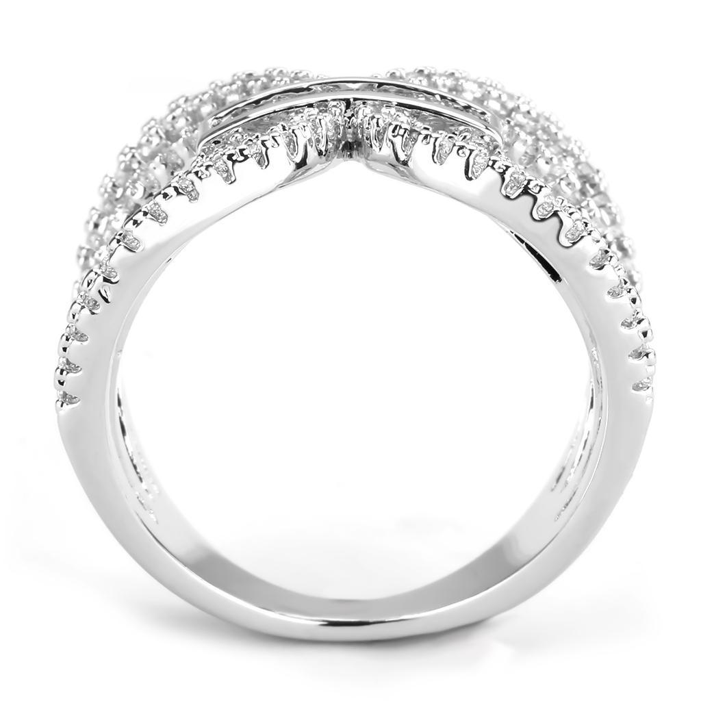 3W1541 - Rhodium Brass Ring with AAA Grade CZ  in Clear-2