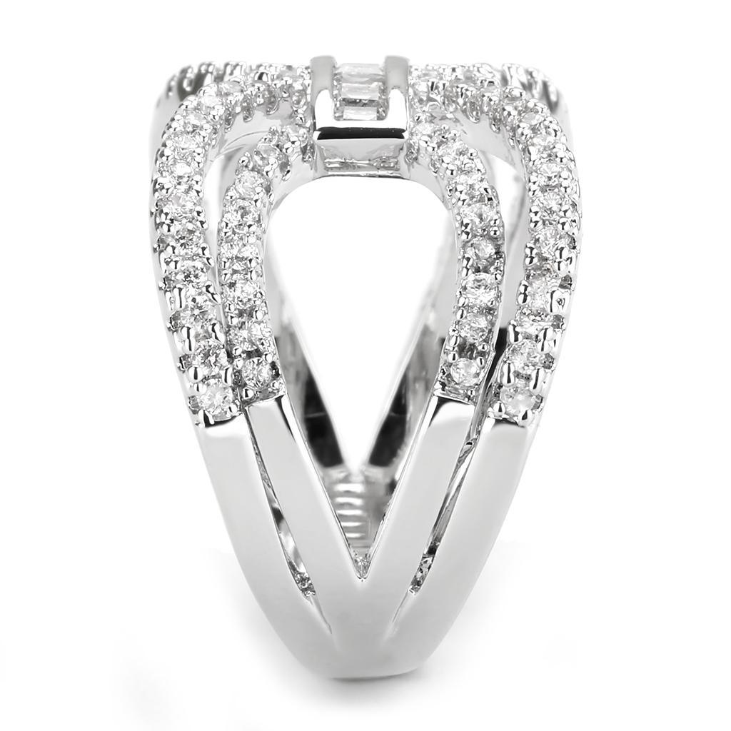 3W1541 - Rhodium Brass Ring with AAA Grade CZ  in Clear-3