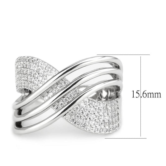 3W1542 - Rhodium Brass Ring with AAA Grade CZ  in Clear-1