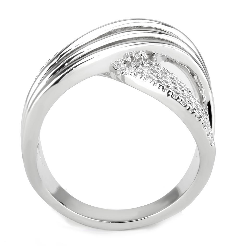 3W1542 - Rhodium Brass Ring with AAA Grade CZ  in Clear-2