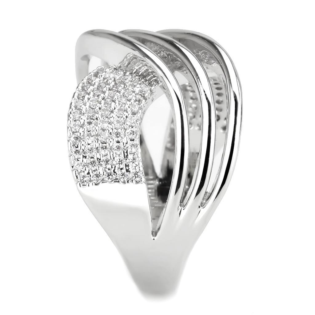 3W1542 - Rhodium Brass Ring with AAA Grade CZ  in Clear-3