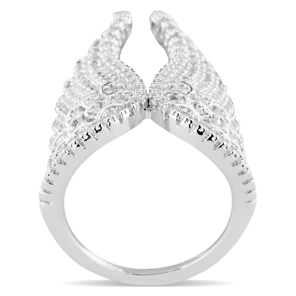 3W1543 - Rhodium Brass Ring with AAA Grade CZ  in Clear-2