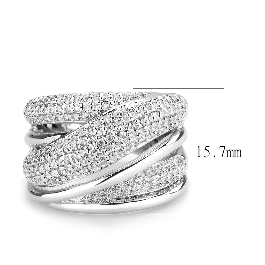 3W1544 - Rhodium Brass Ring with AAA Grade CZ  in Clear-1
