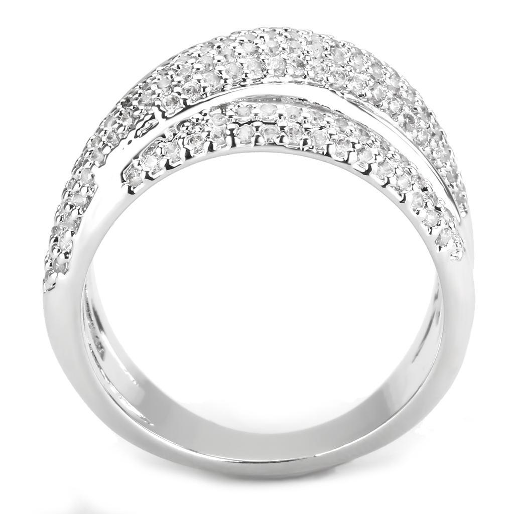 3W1544 - Rhodium Brass Ring with AAA Grade CZ  in Clear-3