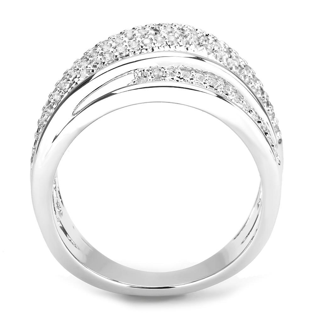 3W1544 - Rhodium Brass Ring with AAA Grade CZ  in Clear-2