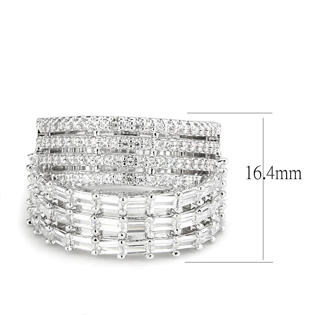 3W1545 - Rhodium Brass Ring with AAA Grade CZ  in Clear-1