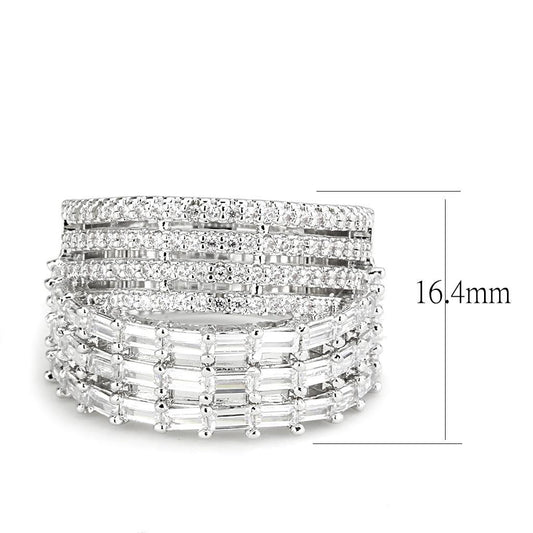 3W1545 - Rhodium Brass Ring with AAA Grade CZ  in Clear-1