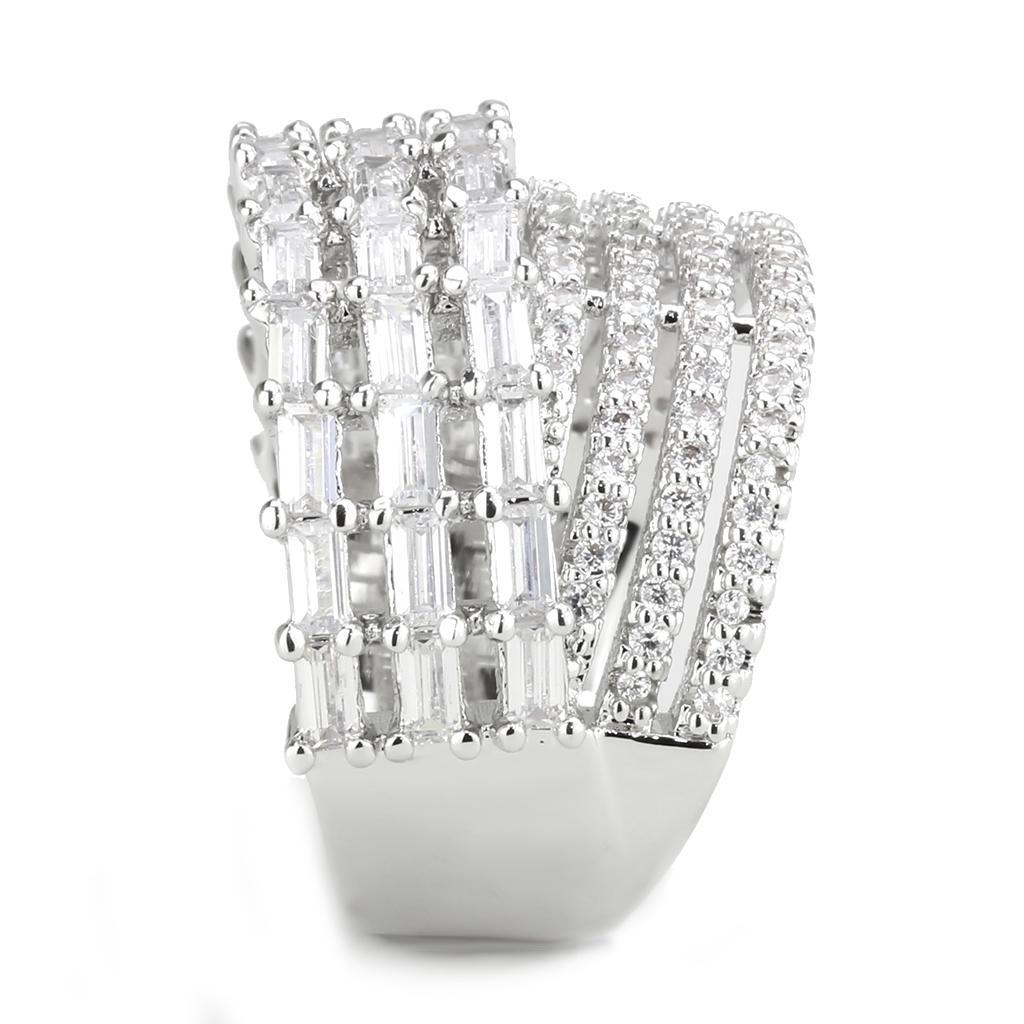 3W1545 - Rhodium Brass Ring with AAA Grade CZ  in Clear-3