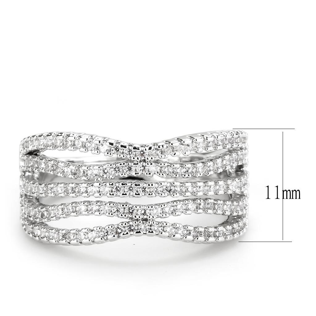 3W1546 - Rhodium Brass Ring with AAA Grade CZ  in Clear-1