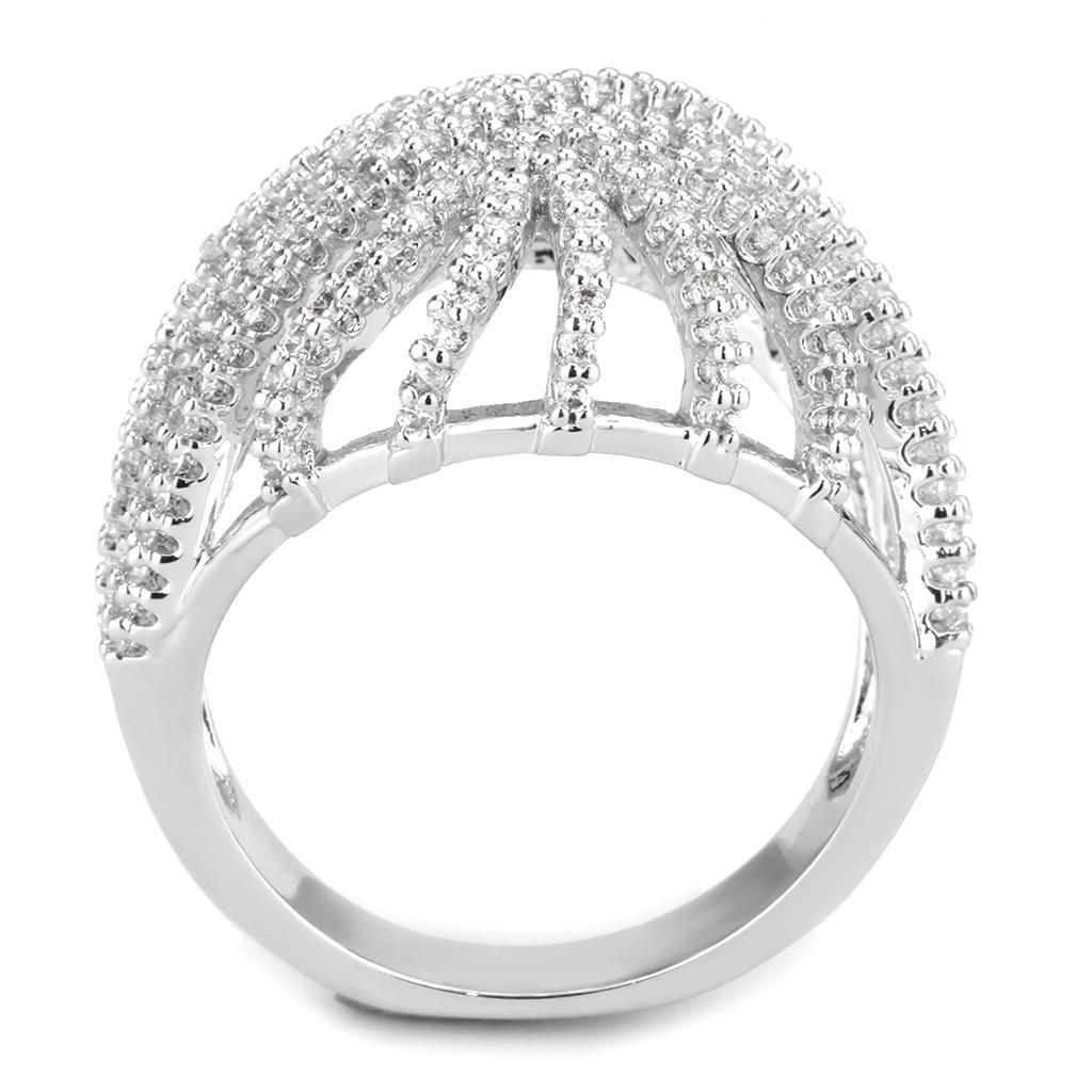 3W1547 - Rhodium Brass Ring with AAA Grade CZ  in Clear-2