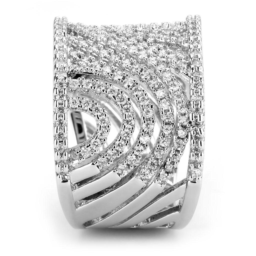 3W1548 - Rhodium Brass Ring with AAA Grade CZ  in Clear-3