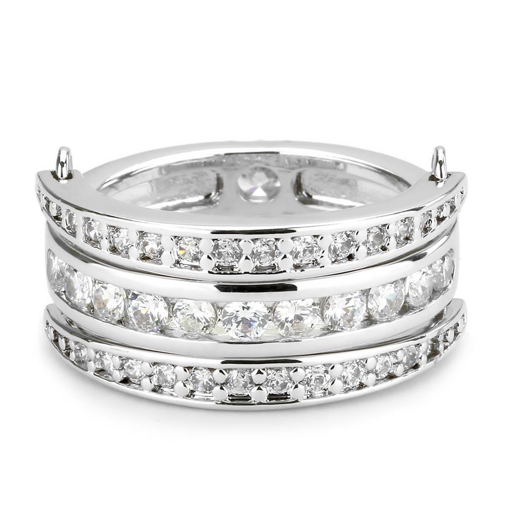 3W1549 - Rhodium Brass Ring with AAA Grade CZ  in Clear-2