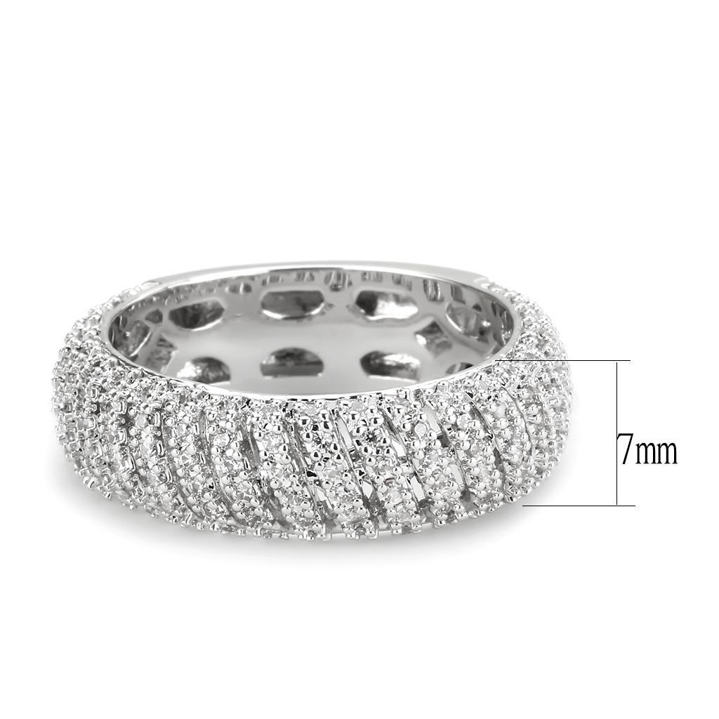 3W1550 - Rhodium Brass Ring with AAA Grade CZ  in Clear-2