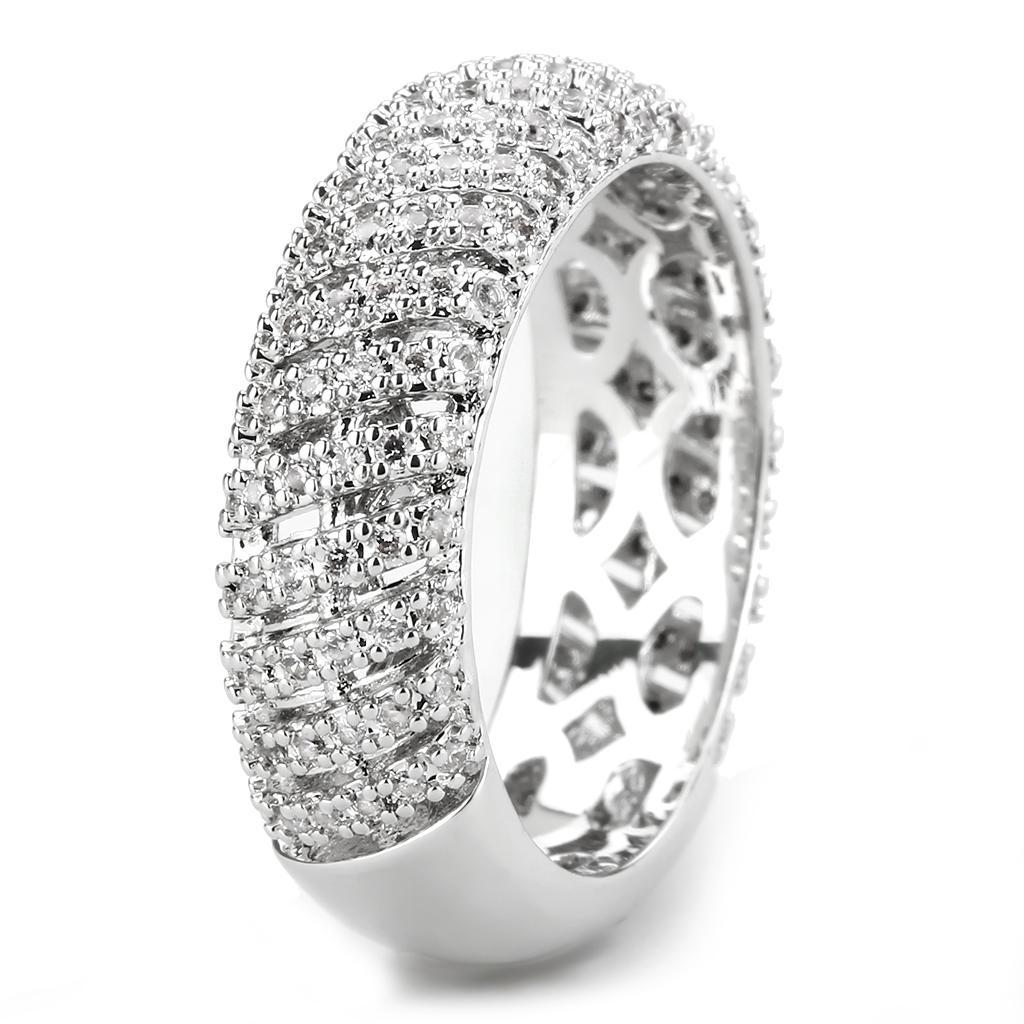 3W1550 - Rhodium Brass Ring with AAA Grade CZ  in Clear-4