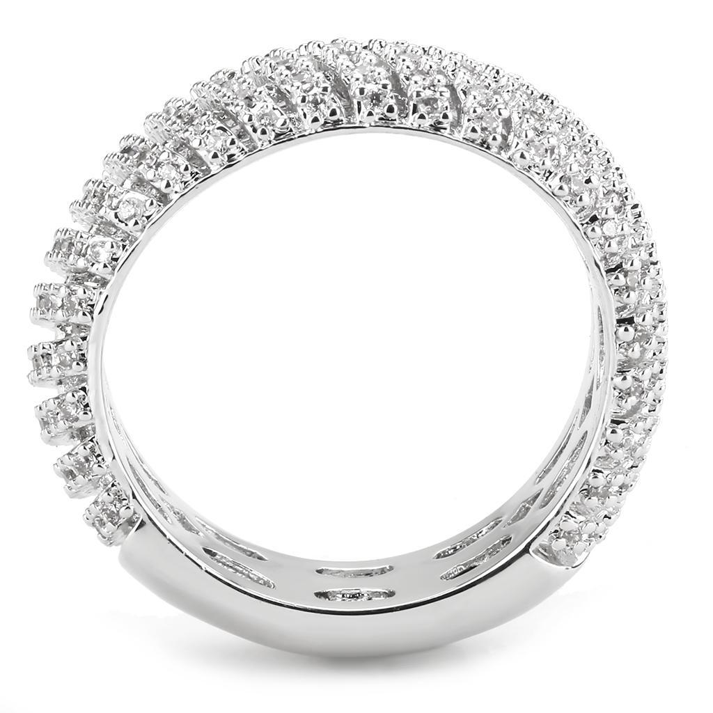 3W1550 - Rhodium Brass Ring with AAA Grade CZ  in Clear-1