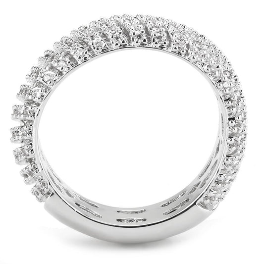 3W1550 - Rhodium Brass Ring with AAA Grade CZ  in Clear-1