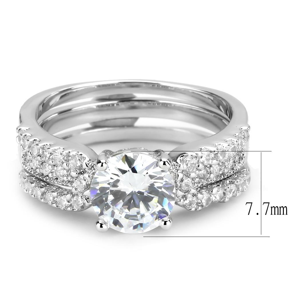 3W1554 - Rhodium Brass Ring with AAA Grade CZ  in Clear-1