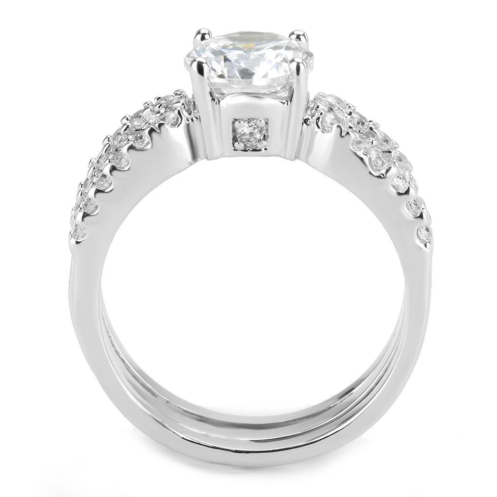 3W1554 - Rhodium Brass Ring with AAA Grade CZ  in Clear-2