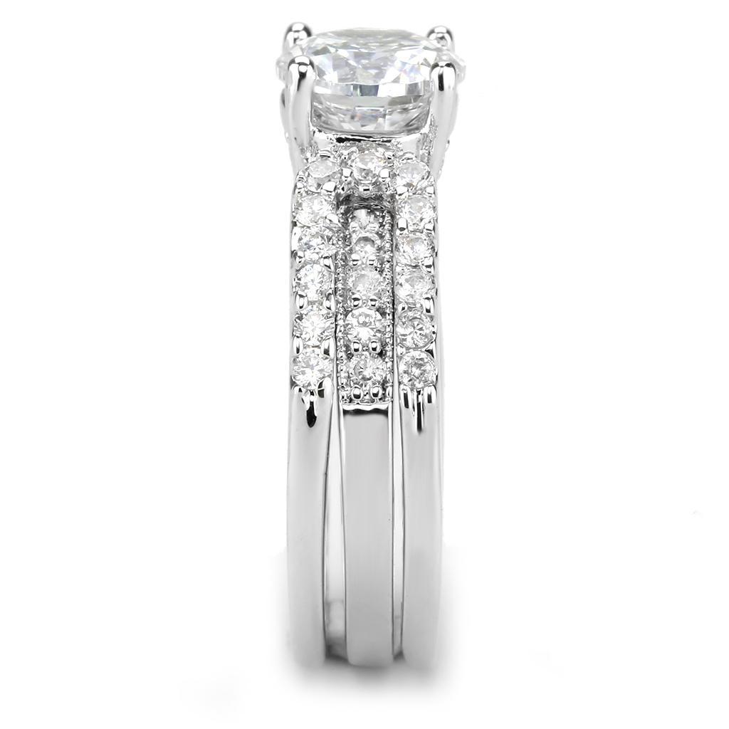 3W1554 - Rhodium Brass Ring with AAA Grade CZ  in Clear-3