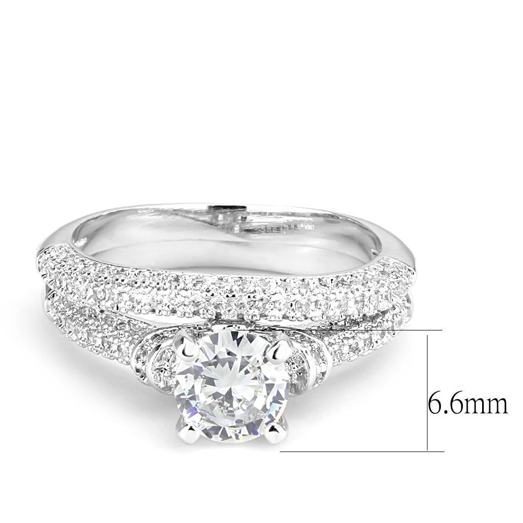 3W1555 - Rhodium Brass Ring with AAA Grade CZ  in Clear-1